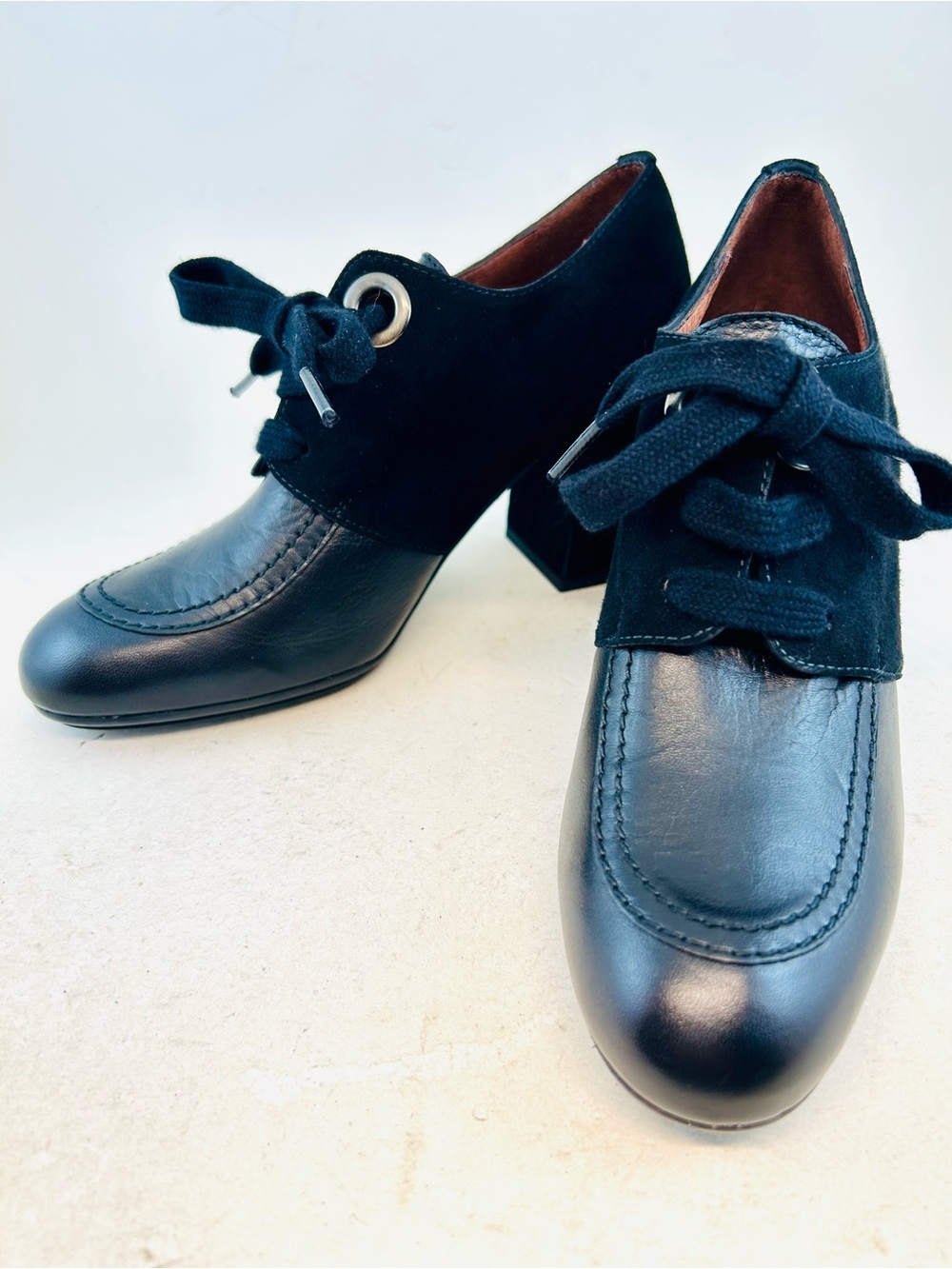 Hispanitas Joy Choice Black Leather Suede Retro 40s Lace Up Heele Oxfords 4.5 5
